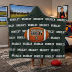 Personalised Multicolour American American Football Pattern Soft Hooded Blanket with Name and Number Game Day Birthday Gift for Kids Family Friends