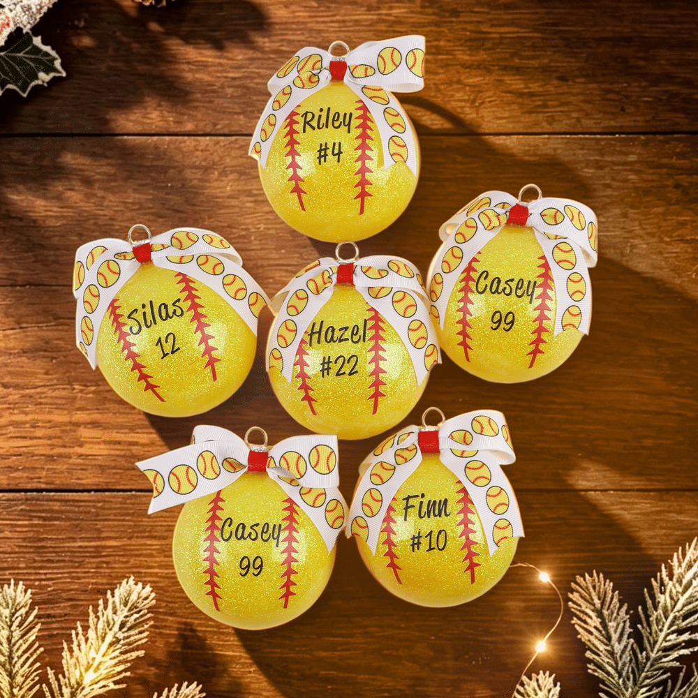 Personalised Softball Bow Ornament with Name and Number Home Tree Decor Sports Team Christmas Gift for Softball Players Lovers 1