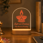 Personalized Happy Diwali Diya Calendula LED Acrylic Night Light with Text Family Name and Wooden Base Home Decor Religious Gift for Family Friends
