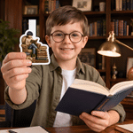 Personalized 3D-Effect Artwork Bookworm Boy Magnetic Bookmark Clip with Name Birthday Back to School Christmas Gift for Book Lover Bookworm