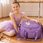 Personalized 3D-Style Artwork Ballet Girl Photo Birth Flower Large Travel Bag with Name and Shoulder Strap Travel Birthday Gift for Ballet Lover Girl