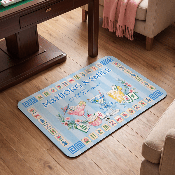 Personalised Vintage Floral Mahjong Theme Striped Doormat with Name Mahjong Parlor Club Decor Birthday Gift for Mahjong Lovers