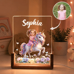 Personalized Fantasy Unicorn Photo Flower 3D-Style Character Artwork Acrylic LED Night Light with Name Birthday Christmas Gift for Best Friend Kid