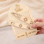 Personalized Engraved Line Wolf Owl Ship Pattern Wooden Backstrap Weaving Loom Set with Text Birthday DIY Gift for Knitting Lovers Beginners