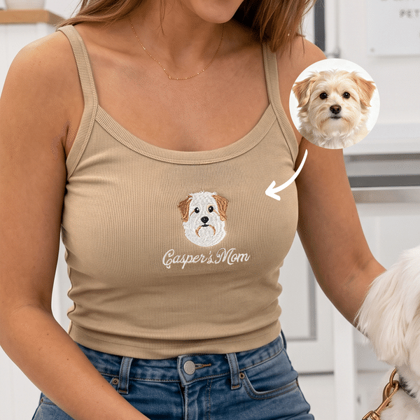Personalized Multicolour Embroidery Pet Photo Portrait Tank Top with Name Birthday Party Gift for Dog Cat Mom Pet Lovers