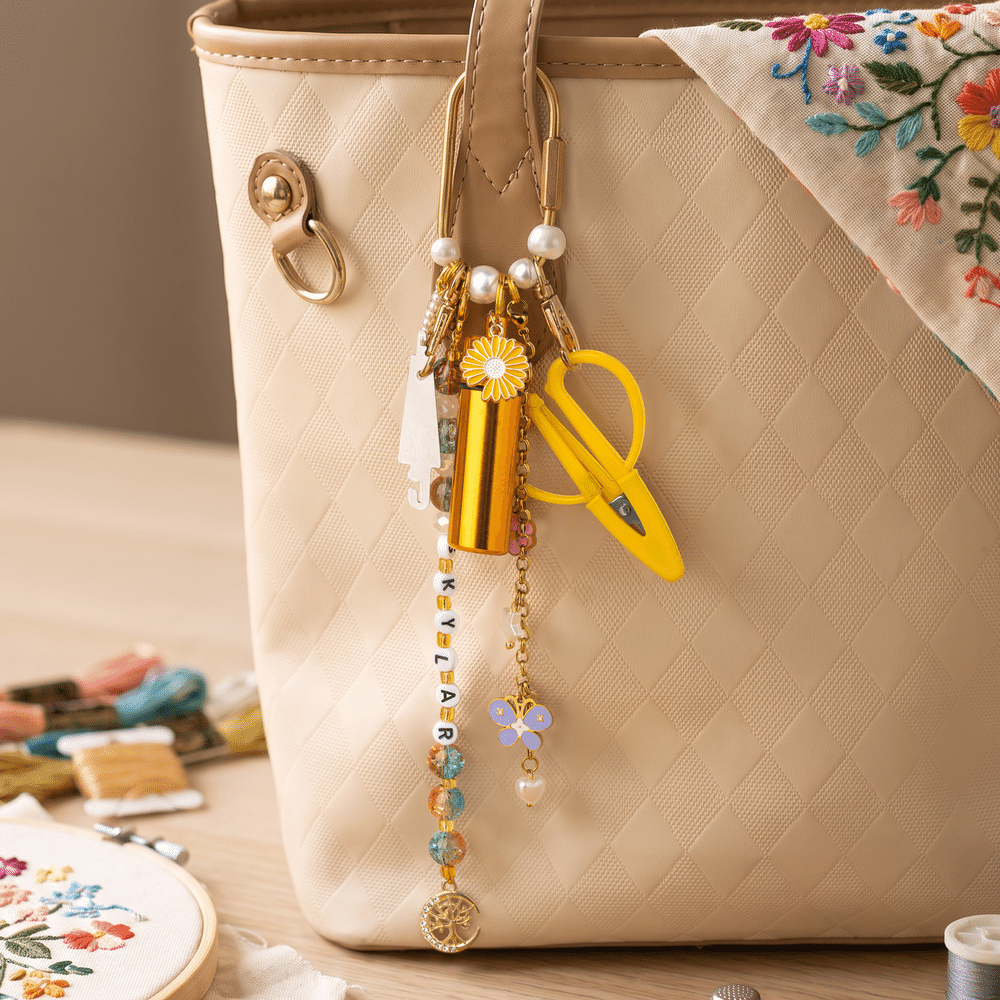 Personalised Colourful Needlepoint Tool Kit Bag Charm with Name Embroidery Cross Stitch Accessories Birthday Gift for Needlework Lovers 7