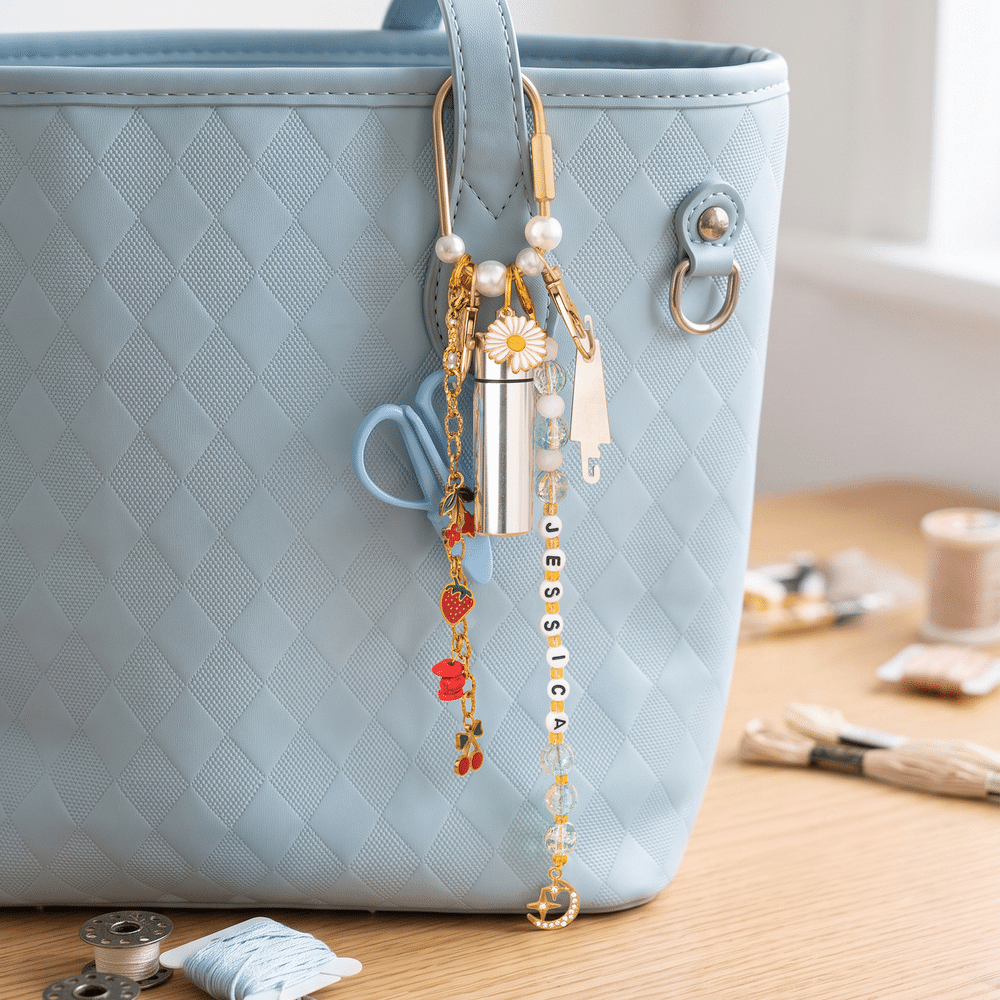 Personalised Colourful Needlepoint Tool Kit Bag Charm with Name Embroidery Cross Stitch Accessories Birthday Gift for Needlework Lovers 4