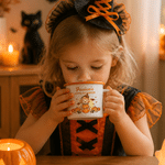Taza esmaltada personalizada con personaje de dibujos animados de Halloween y nombre: regalo de Halloween para niños, ideal para tomar algo a diario