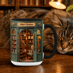 Personalized 3D-Effect Artwork Bookstore 11 oz 15 oz Ceramic Coffee Mug with Text Daily Drinking Birthday Gift for Book Lovers Bookworms