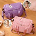 Personalized 3D-Style Artwork Ballet Girl Photo Birth Flower Large Travel Bag with Name and Shoulder Strap Travel Birthday Gift for Ballet Lover Girl