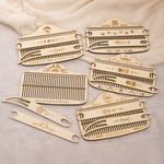Personalized Engraved Line Wolf Owl Ship Pattern Wooden Backstrap Weaving Loom Set with Text Birthday DIY Gift for Knitting Lovers Beginners