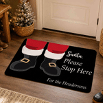 Personalised Santa Boots Please Stop Here Non-Slip Flannel Doormat with Text Christmas Winter Holiday Gift for Family Friends