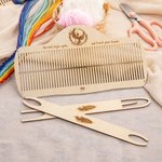 Personalized Engraved Line Wolf Owl Ship Pattern Wooden Backstrap Weaving Loom Set with Text Birthday DIY Gift for Knitting Lovers Beginners