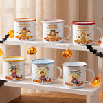 Taza esmaltada personalizada con personaje de dibujos animados de Halloween y nombre: regalo de Halloween para niños, ideal para tomar algo a diario