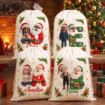 ersonalized 3D-Style Character Artwork Photo Canvas Drawstring Gift Bag with Initial and Name Christmas Gift for Boys Girls
