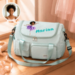 Personalized 3D-Style Artwork Ballet Girl Photo Birth Flower Large Travel Bag with Name and Shoulder Strap Travel Birthday Gift for Ballet Lover Girl