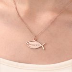 Personalised Bible Verse Ichthus Fish Sterling Silver Necklace Dainty Jewellery Religious Baptism Gift for Christian Catholic
