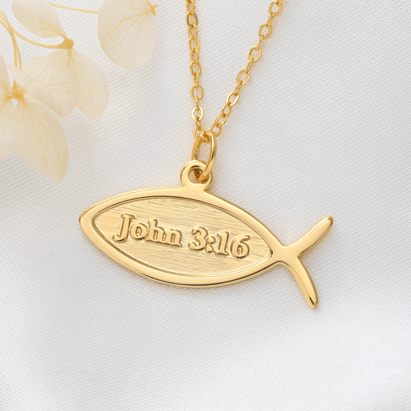 Personalised Bible Verse Ichthus Fish Sterling Silver Necklace Dainty Jewellery Religious Baptism Gift for Christian Catholic