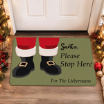 Personalised Santa Boots Please Stop Here Non-Slip Flannel Doormat with Text Christmas Winter Holiday Gift for Family Friends