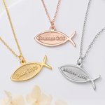 Personalised Bible Verse Ichthus Fish Sterling Silver Necklace Dainty Jewellery Religious Baptism Gift for Christian Catholic