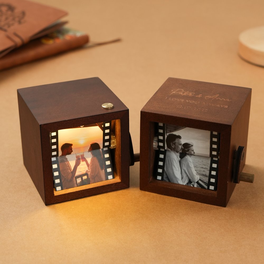 Personalised Film 8-16 Photos Wooden LED Light Flip Book Frame Animation Machine Box with Text & Date Fun Dating Birthday Gift for Family 3