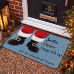 Personalised Santa Boots Please Stop Here Non-Slip Flannel Doormat with Text Christmas Winter Holiday Gift for Family Friends