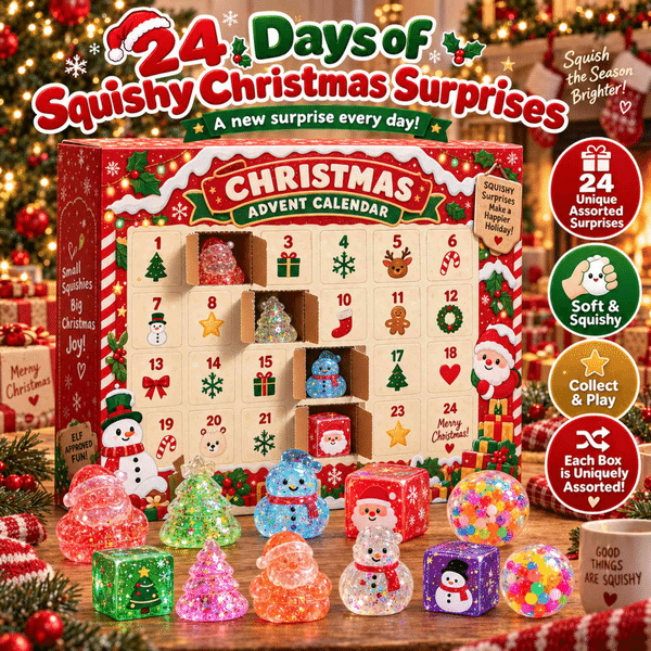 24 Days Christmas Squishy Advent Calendar with Mixed Surprise Squishies, Random Assorted Glitter Squeeze Toy, Christmas Countdown Gift for Kids/Adults