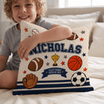 Personalised Sports Cartoon Ball Faux Quilted Pattern Soft Cosy Cushion Cover with Name Home Decor Birthday Christmas Gift for Boys Teens