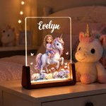 Personalized Fantasy Unicorn Photo Flower 3D-Style Character Artwork Acrylic LED Night Light with Name Birthday Christmas Gift for Best Friend Kid