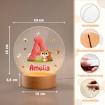 Personalisiertes Tiermotiv-LED-Nachtlicht mit Initiale und Namen | mit Holzsockel | Wohnaccessoire | Schulanfangs- und Geburtstagsgeschenk für Kinder