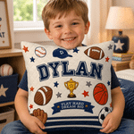 Personalised Sports Cartoon Ball Faux Quilted Pattern Soft Cosy Cushion Cover with Name Home Decor Birthday Christmas Gift for Boys Teens