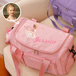Personalized 3D-Style Artwork Ballet Girl Photo Birth Flower Large Travel Bag with Name and Shoulder Strap Travel Birthday Gift for Ballet Lover Girl