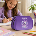 Personalised Magical Cartoon Baby Dragon Birthstone Double-Layer Large Capacity Pencil Case with Name Birthday Back to School Gift for Kids