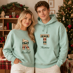 Personalized Fair Isle Style Christmas Initial Sweater Hoodie with Name Christmas Birthday Gift for Couple Family