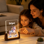 Personalized Fantasy Unicorn Photo Flower 3D-Style Character Artwork Acrylic LED Night Light with Name Birthday Christmas Gift for Best Friend Kid