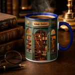 Personalized 3D-Effect Artwork Bookstore 11 oz 15 oz Ceramic Coffee Mug with Text Daily Drinking Birthday Gift for Book Lovers Bookworms