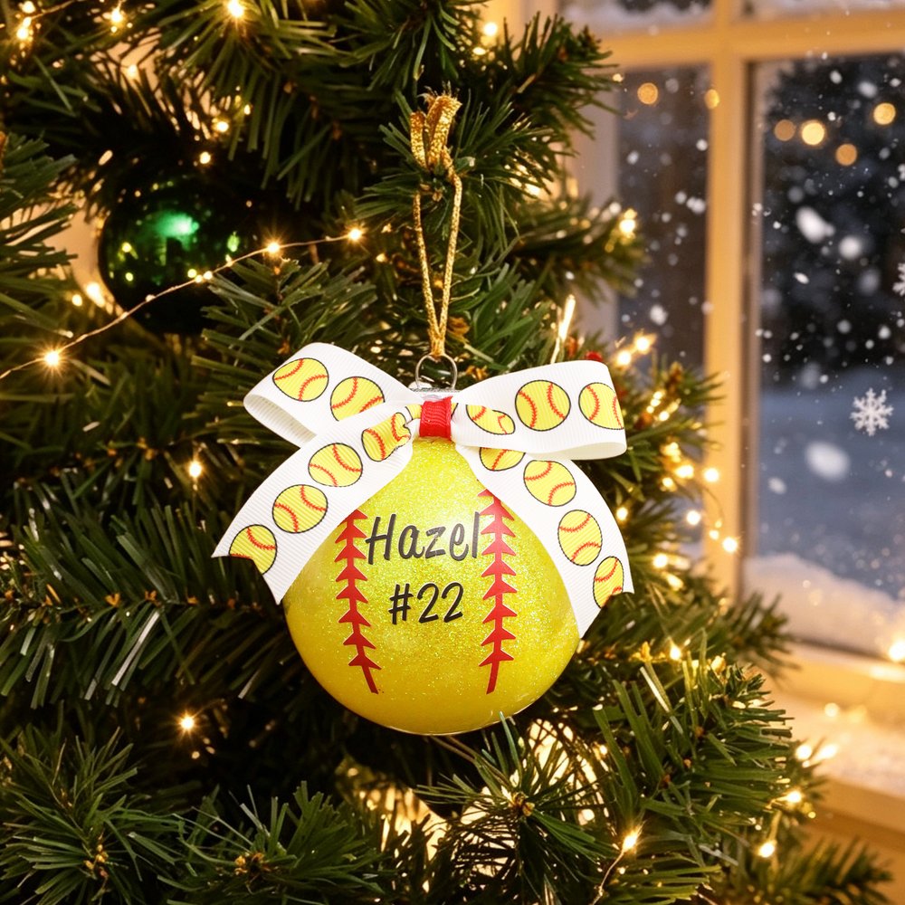 Personalised Softball Bow Ornament with Name and Number Home Tree Decor Sports Team Christmas Gift for Softball Players Lovers 4