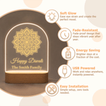Personalized Happy Diwali Diya Calendula LED Acrylic Night Light with Text Family Name and Wooden Base Home Decor Religious Gift for Family Friends