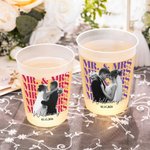 Personalized Mr Mrs Black and White Photo Frosted Plastic Cups with Name and Date Set of 10 Wedding Party Anniversary Gift for Couple