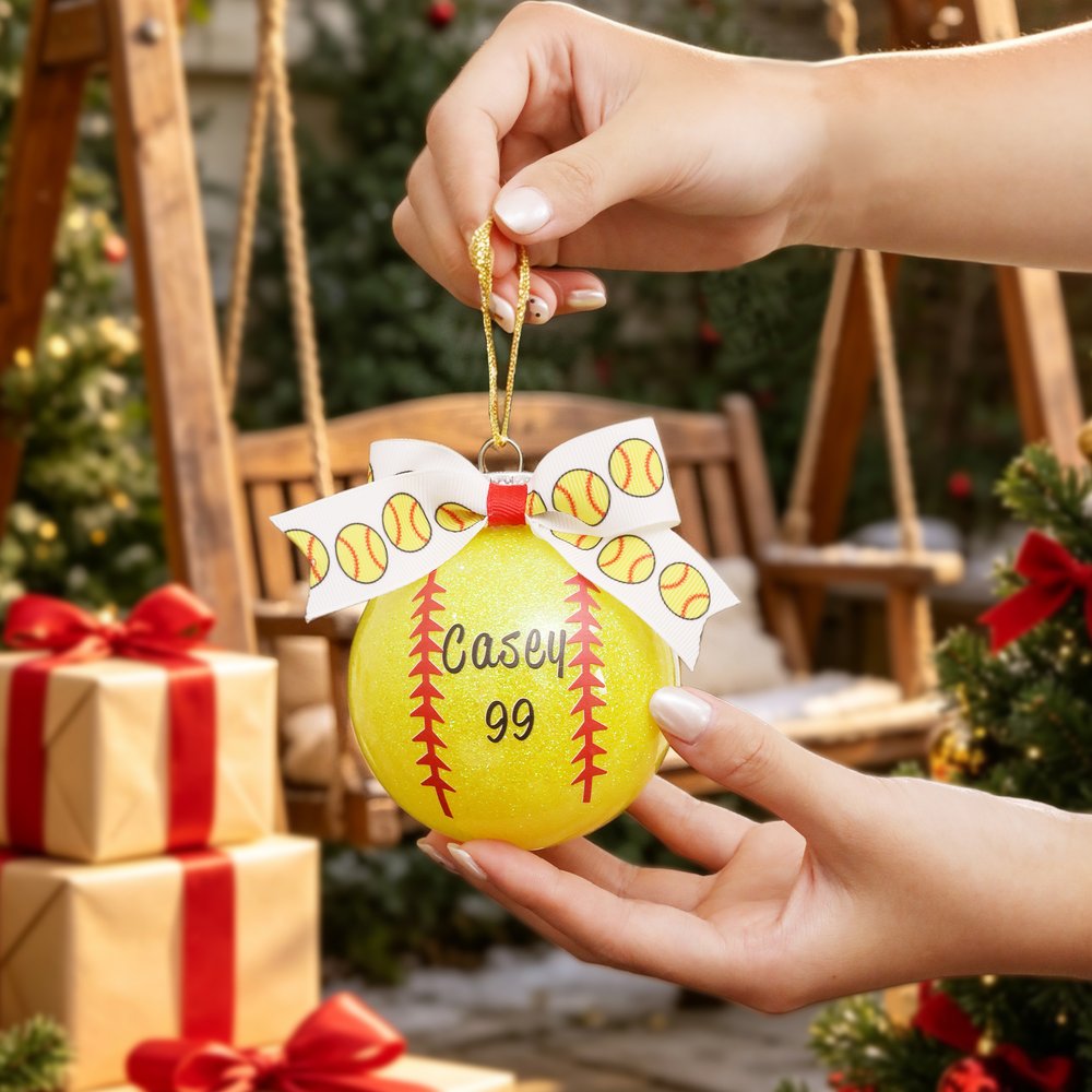 Personalised Softball Bow Ornament with Name and Number Home Tree Decor Sports Team Christmas Gift for Softball Players Lovers 5