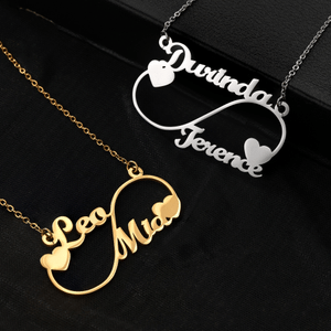 Personalized infinity Double Heart Hollow Name Pendant Necklace Dainty Jewellery Birthday Anniversary Gift for Couple
