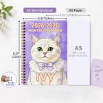 Personalised Watercolor Style Pet Photo 2026-2028 Monthly Planner Spiral Notebook with Name Monthly Planning Pages Birthday Gift for Pet Lover Owner