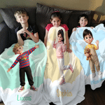 Personalized Multicolour 3D-Effect Artwork Cartoon Character Photo Soft Throw Blanket with Text Home Decor Birthday Gift for Family Friends