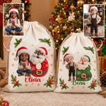ersonalized 3D-Style Character Artwork Photo Canvas Drawstring Gift Bag with Initial and Name Christmas Gift for Boys Girls