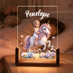 Personalized Fantasy Unicorn Photo Flower 3D-Style Character Artwork Acrylic LED Night Light with Name Birthday Christmas Gift for Best Friend Kid