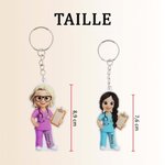 Porte-clés en acrylique personnalisé avec nom et personnage de dessin animé d'infirmière - Cadeau de remerciment pour la semaine des infirmières