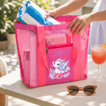 Personalized Birthstone Dragon Mesh Beach Tote Bag with Name Summer Vacation Swimming Pool Birthday Gift for Kids