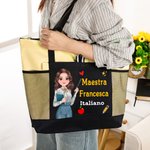 Borsa tote in tessuto Oxford personalizzata con testo e personaggio, tasche a rete, capiente e resistente all'acqua - Regalo per festa dell'insegnante
