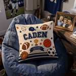Personalised Sports Cartoon Ball Faux Quilted Pattern Soft Cosy Cushion Cover with Name Home Decor Birthday Christmas Gift for Boys Teens