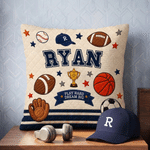 Personalised Sports Cartoon Ball Faux Quilted Pattern Soft Cosy Cushion Cover with Name Home Decor Birthday Christmas Gift for Boys Teens